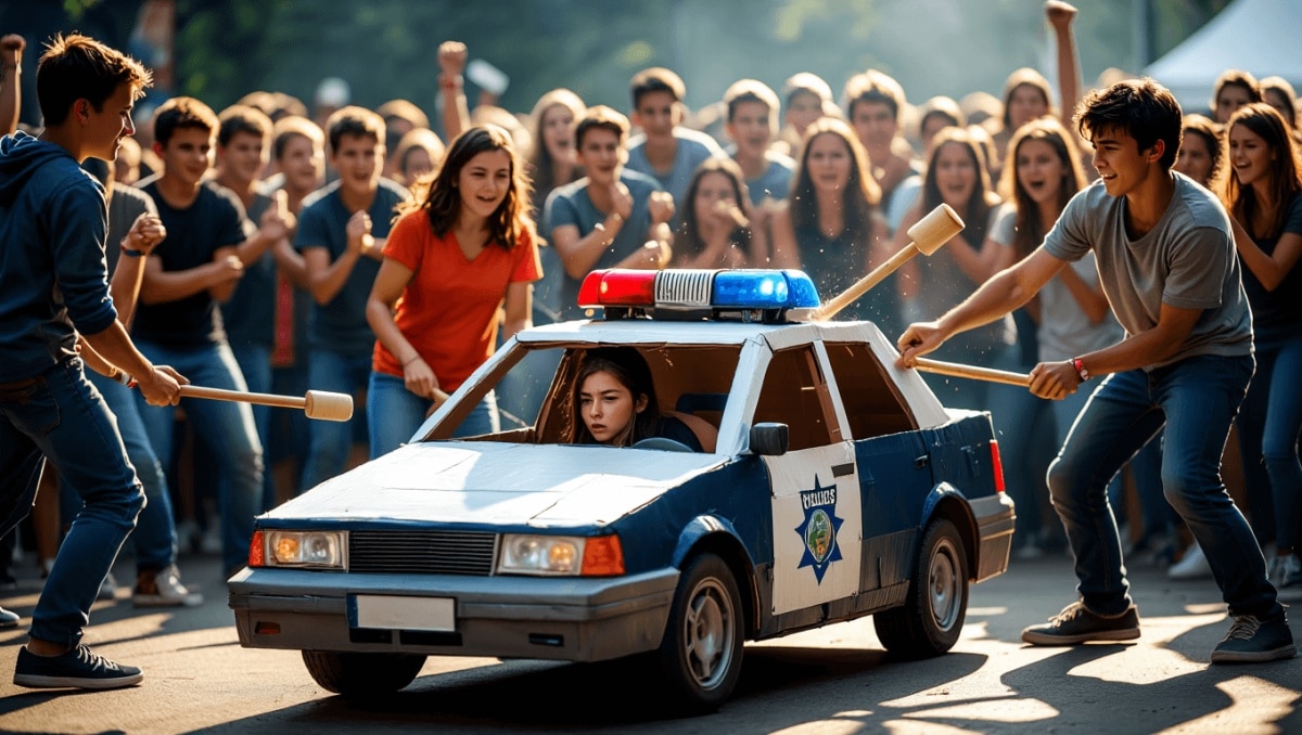 Francia, polemica per una performance: pentolaccia con una finta auto della polizia