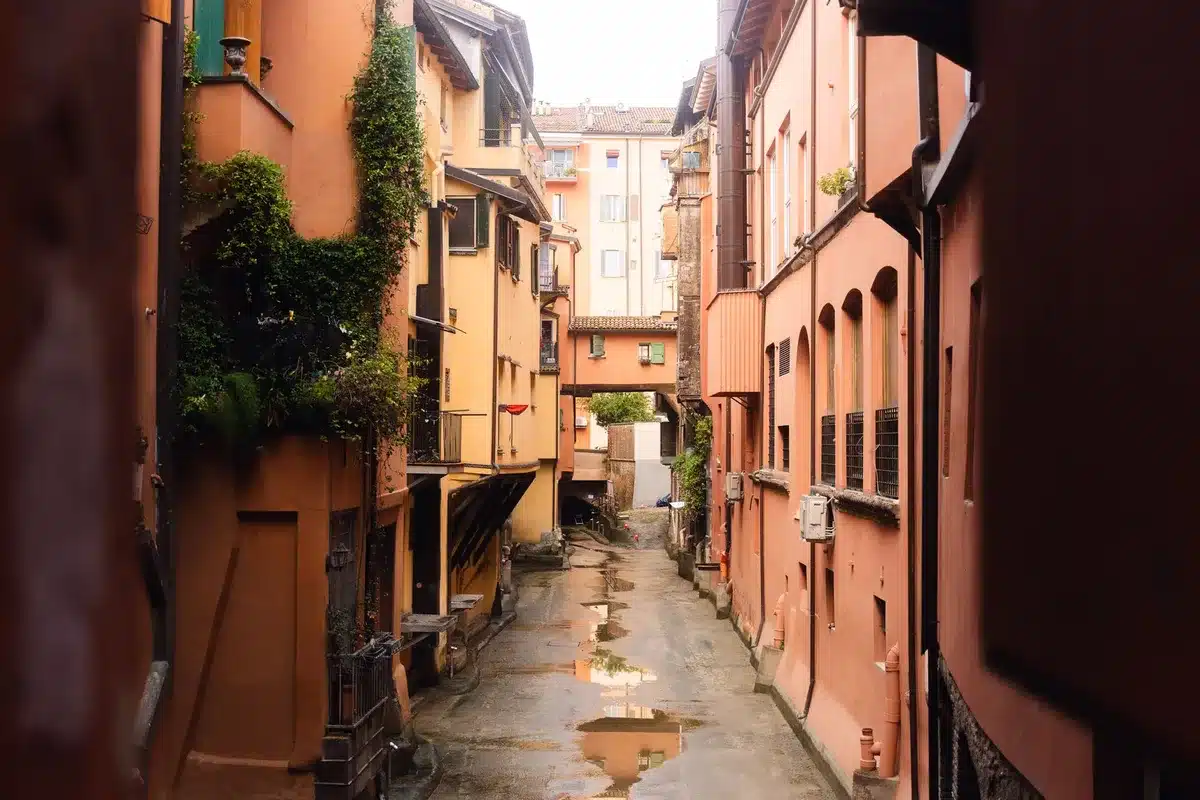 Scena di strada a Bologna negli anni Settanta con artisti e musicisti