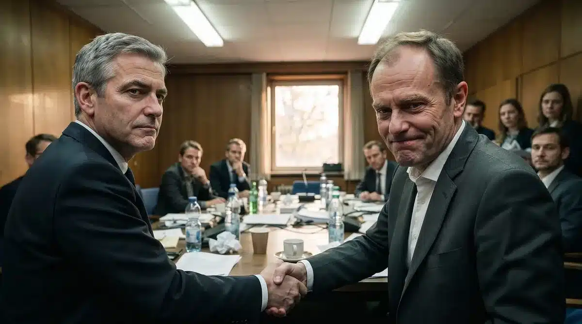 Incontro tra intermediari e dirigenti in una stanza durante una trattativa di calciomercato